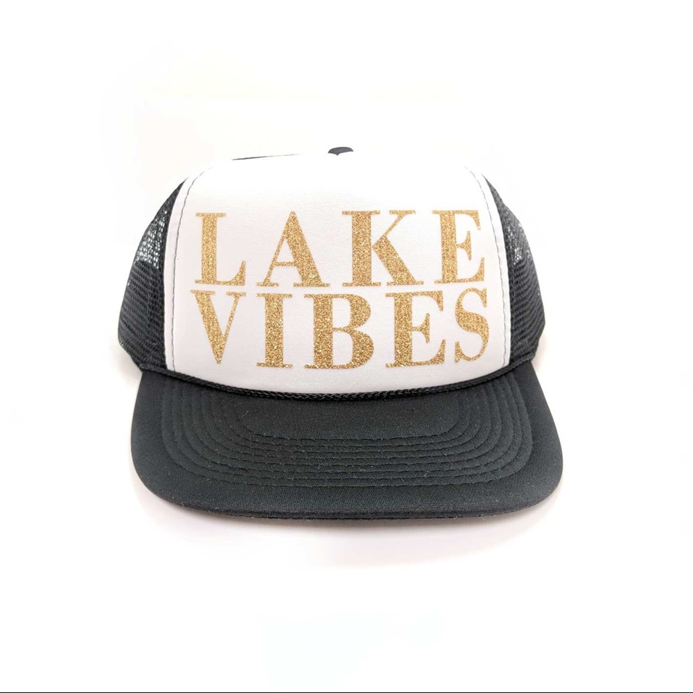 Lake Vibes gold glitter b/w trucker hat